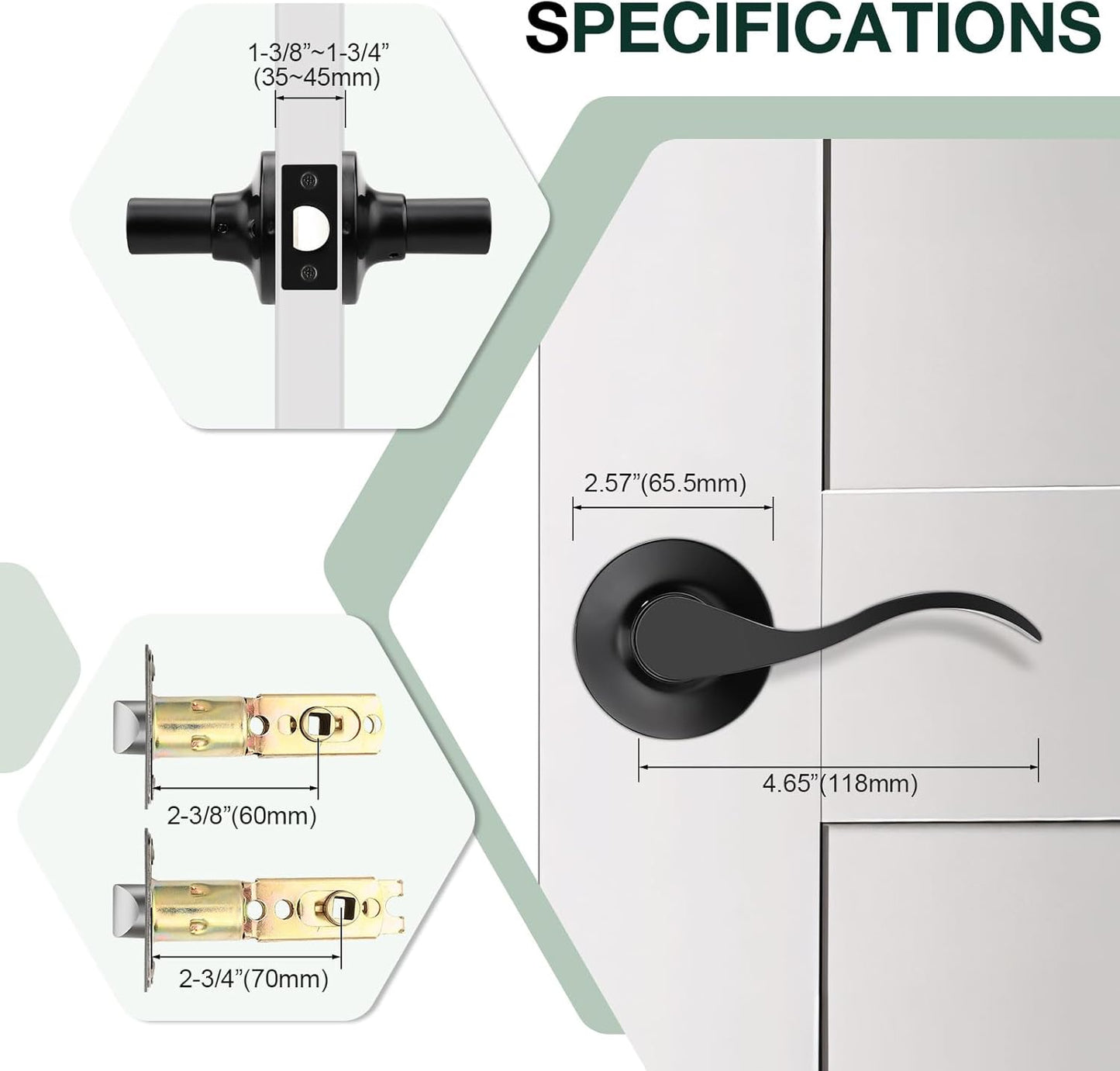 Matte Black Passage Lever Door Handle Set - 6 Pack Interior Wave Door Levers for Closet with Keyless Lock