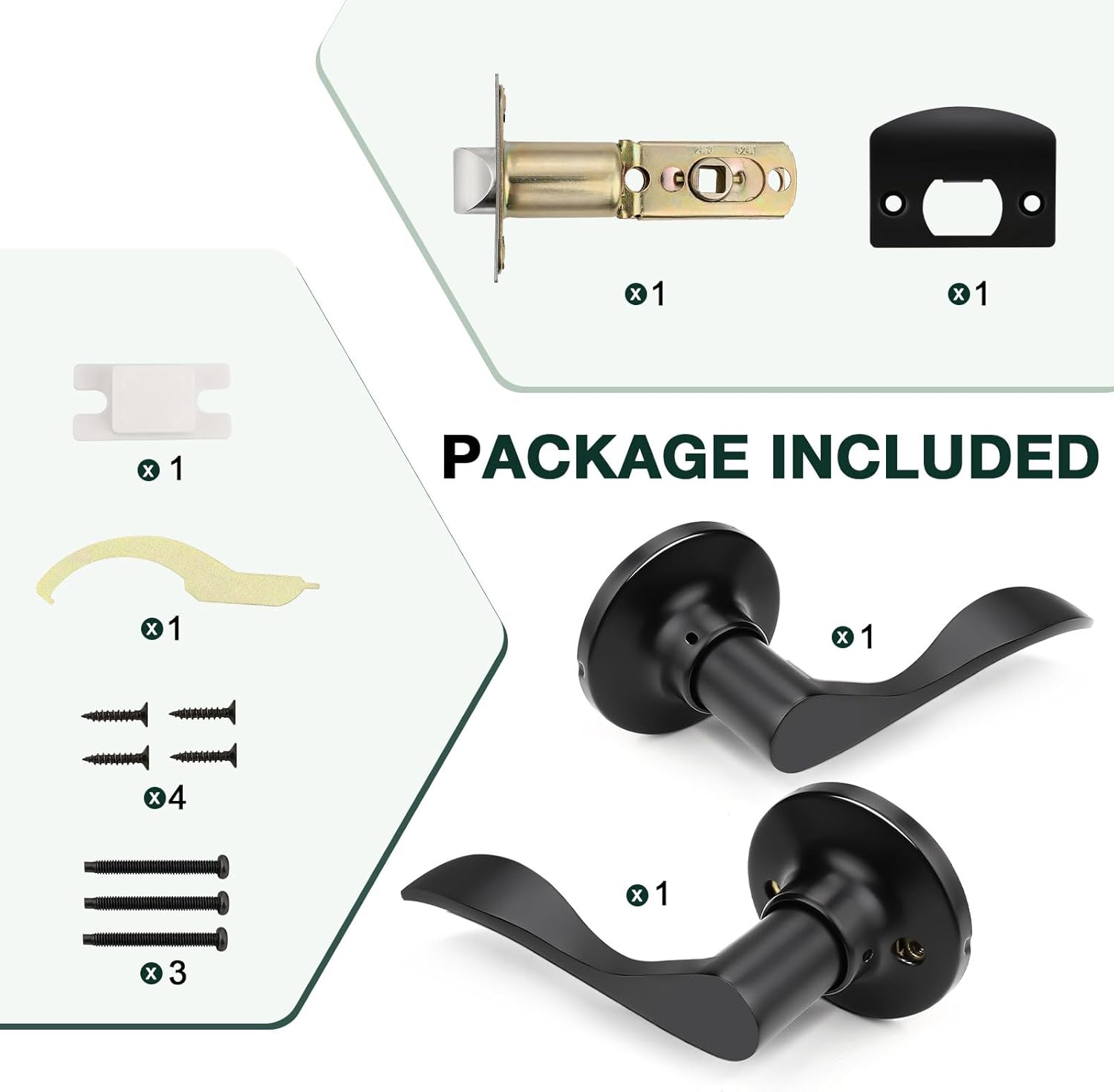 Matte Black Passage Lever Door Handle Set - 6 Pack Interior Wave Door Levers for Closet with Keyless Lock