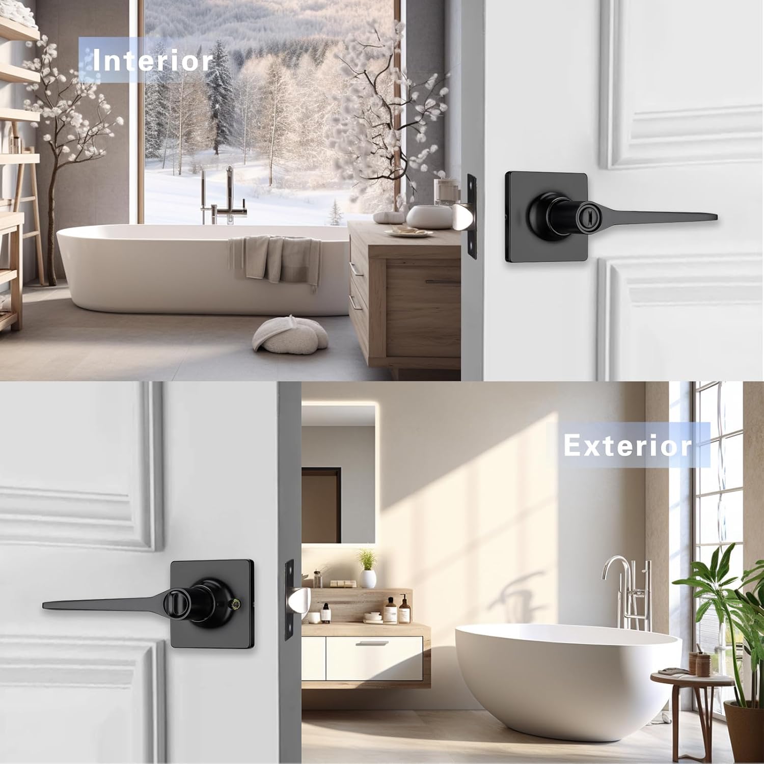 Matte Black Privacy Door Lever Knob for Bedroom and Bathroom - NCL Hardware