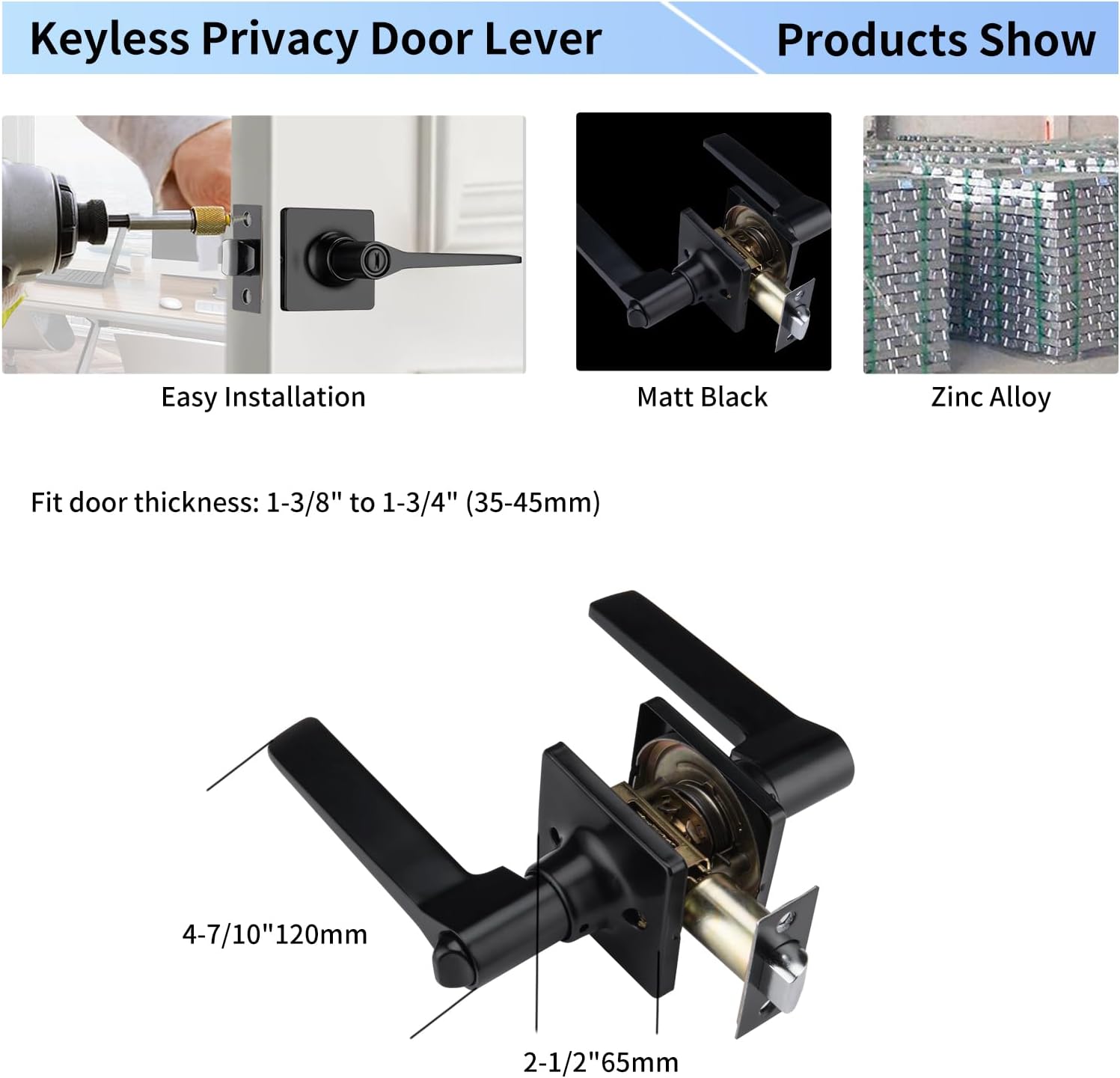 Matte Black Privacy Door Lever Knob for Bedroom and Bathroom - NCL Hardware