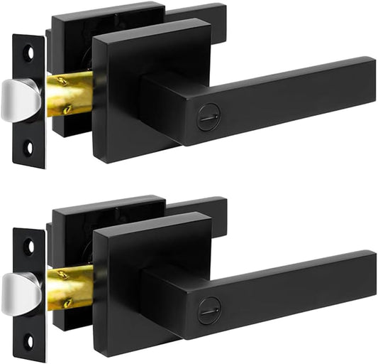 Matte Black Privacy Door Levers Set - Keyless Bed & Bath Locks for Left/Right Hand Reversible Installation