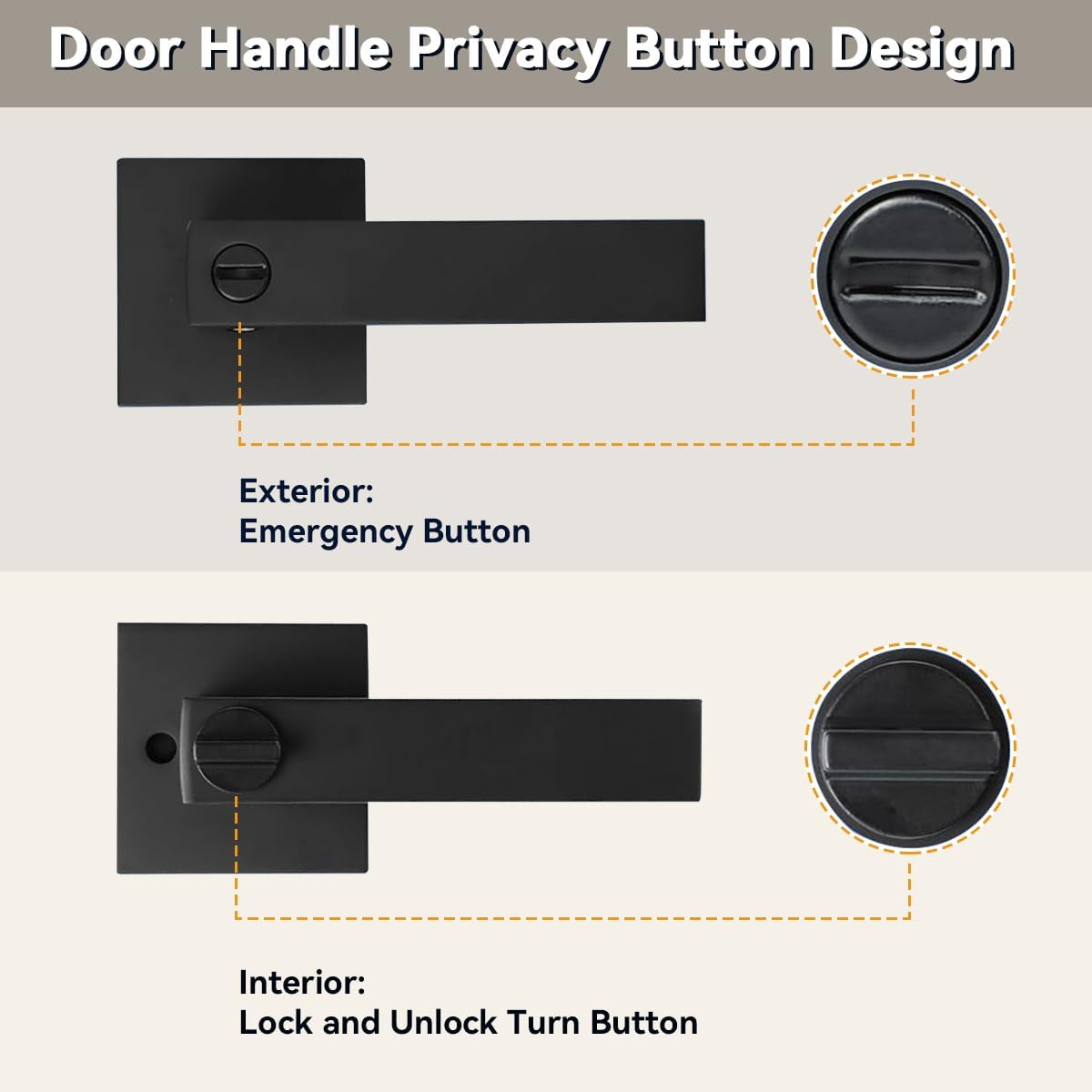 Matte Black Privacy Door Levers Set - Keyless Bed & Bath Locks for Left/Right Hand Reversible Installation