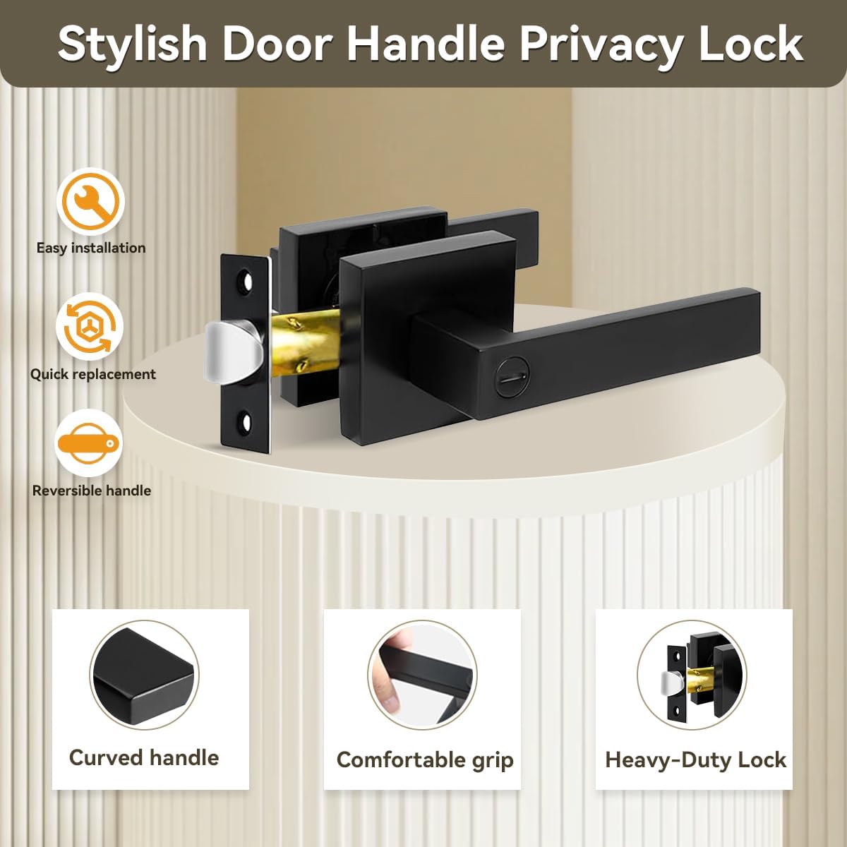 Matte Black Privacy Door Levers Set - Keyless Bed & Bath Locks for Left/Right Hand Reversible Installation