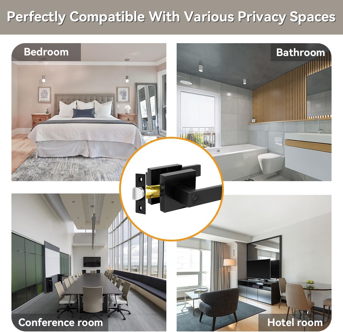 Matte Black Privacy Door Levers Set - Keyless Bed & Bath Locks for Left/Right Hand Reversible Installation