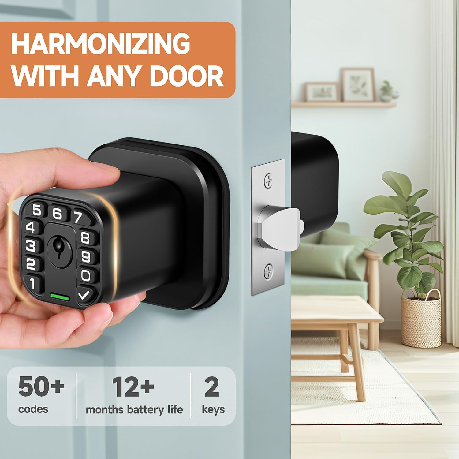 Matte Black Richelock Square Door Knob with Keypad, Keyless Entry Auto Lock for Indoor & Outdoor, Waterproof & Weatherproof - Bedroom, Entry Door, Office
