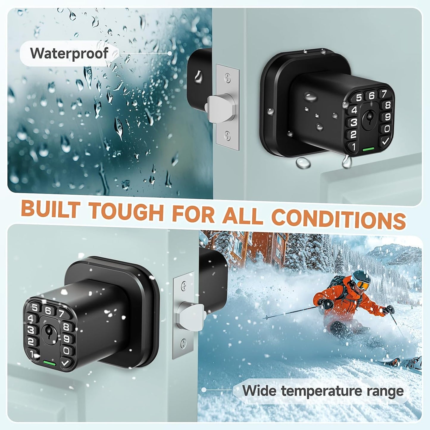 Matte Black Richelock Square Door Knob with Keypad, Keyless Entry Auto Lock for Indoor & Outdoor, Waterproof & Weatherproof - Bedroom, Entry Door, Office