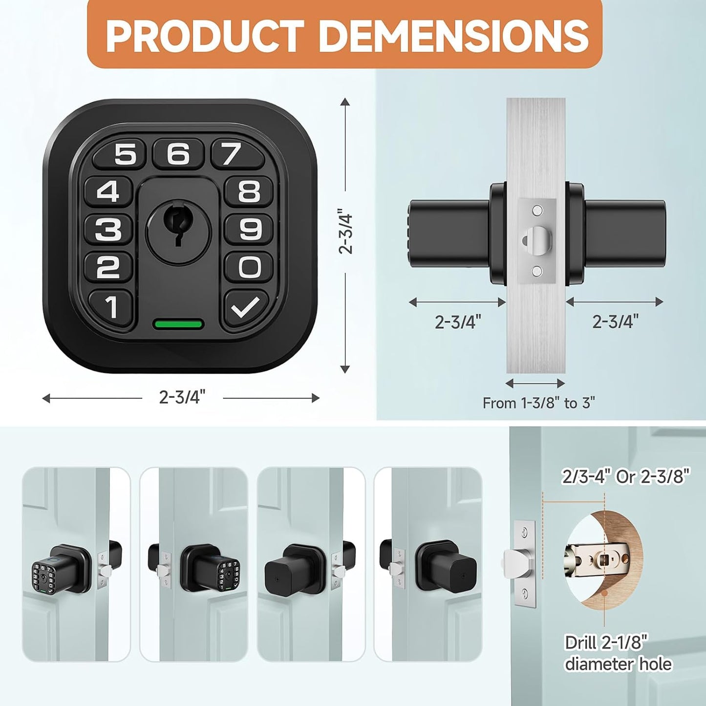 Matte Black Richelock Square Door Knob with Keypad, Keyless Entry Auto Lock for Indoor & Outdoor, Waterproof & Weatherproof - Bedroom, Entry Door, Office