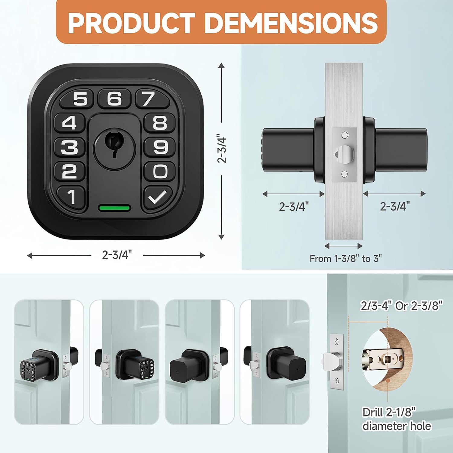 Matte Black Richelock Square Door Knob with Keypad, Keyless Entry Auto Lock for Indoor & Outdoor, Waterproof & Weatherproof - Bedroom, Entry Door, Office