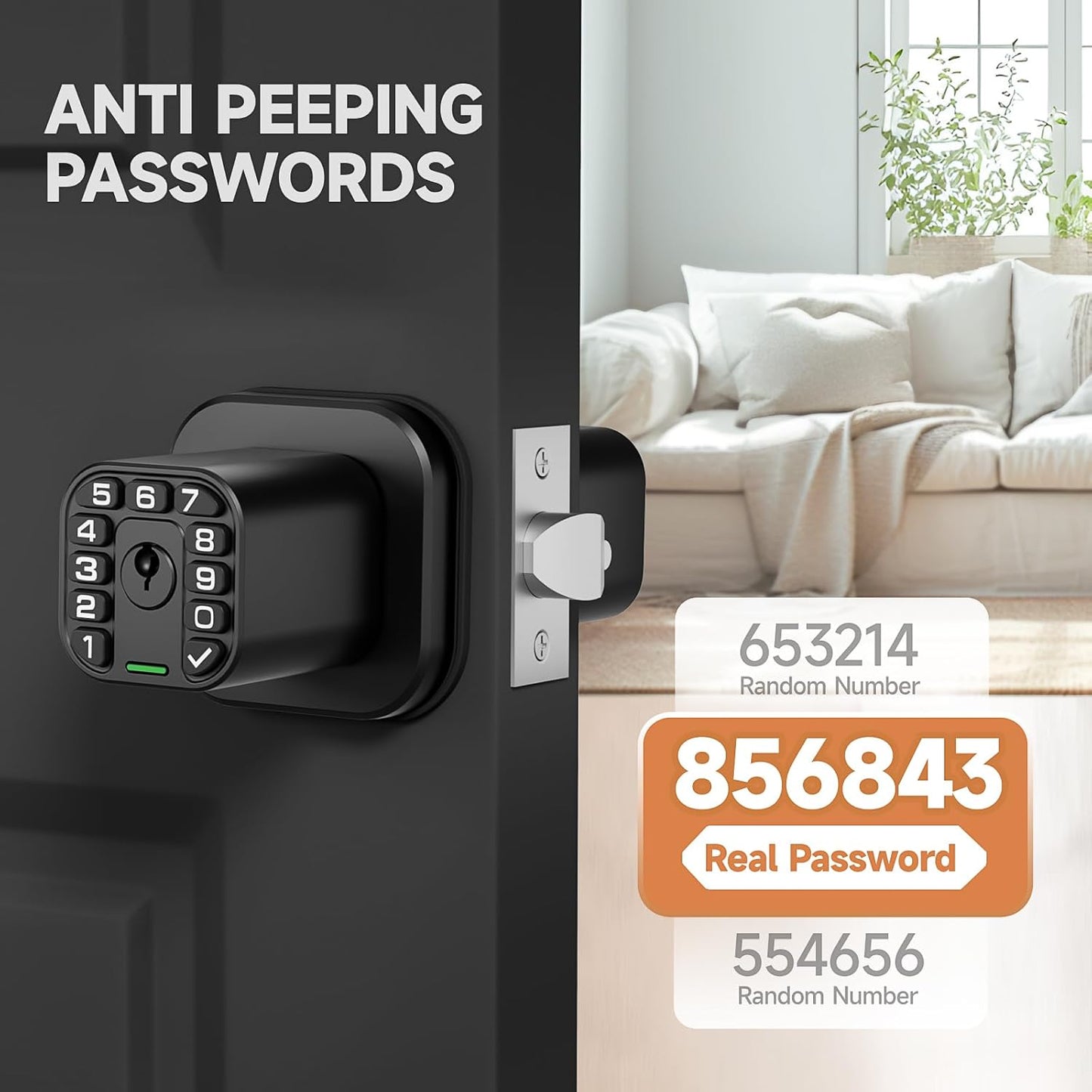 Matte Black Richelock Square Door Knob with Keypad, Keyless Entry Auto Lock for Indoor & Outdoor, Waterproof & Weatherproof - Bedroom, Entry Door, Office