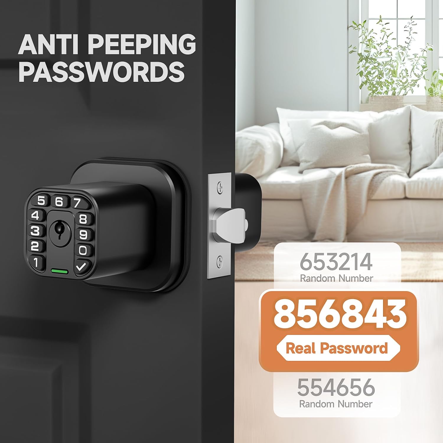 Matte Black Richelock Square Door Knob with Keypad, Keyless Entry Auto Lock for Indoor & Outdoor, Waterproof & Weatherproof - Bedroom, Entry Door, Office