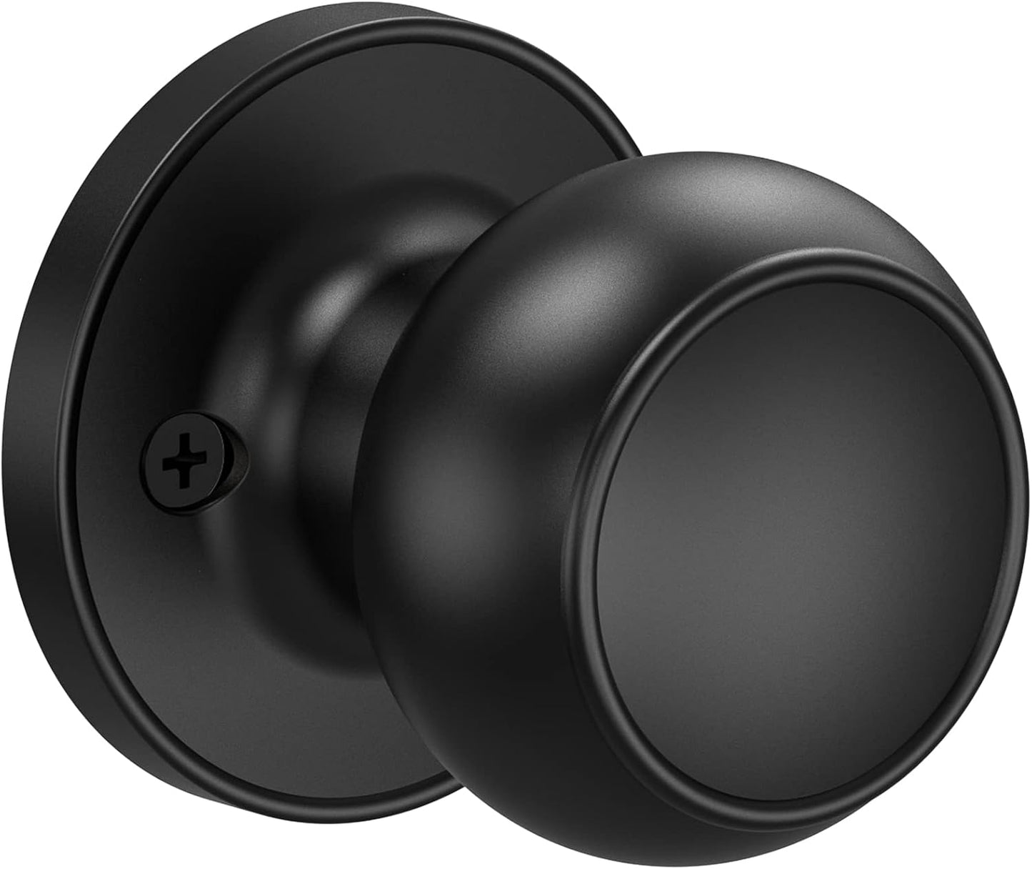 Matte Black Round Ball Door Knob with Dead Bolt for Indoor Doors - Front Mount Dummy Lock (1-Pack)