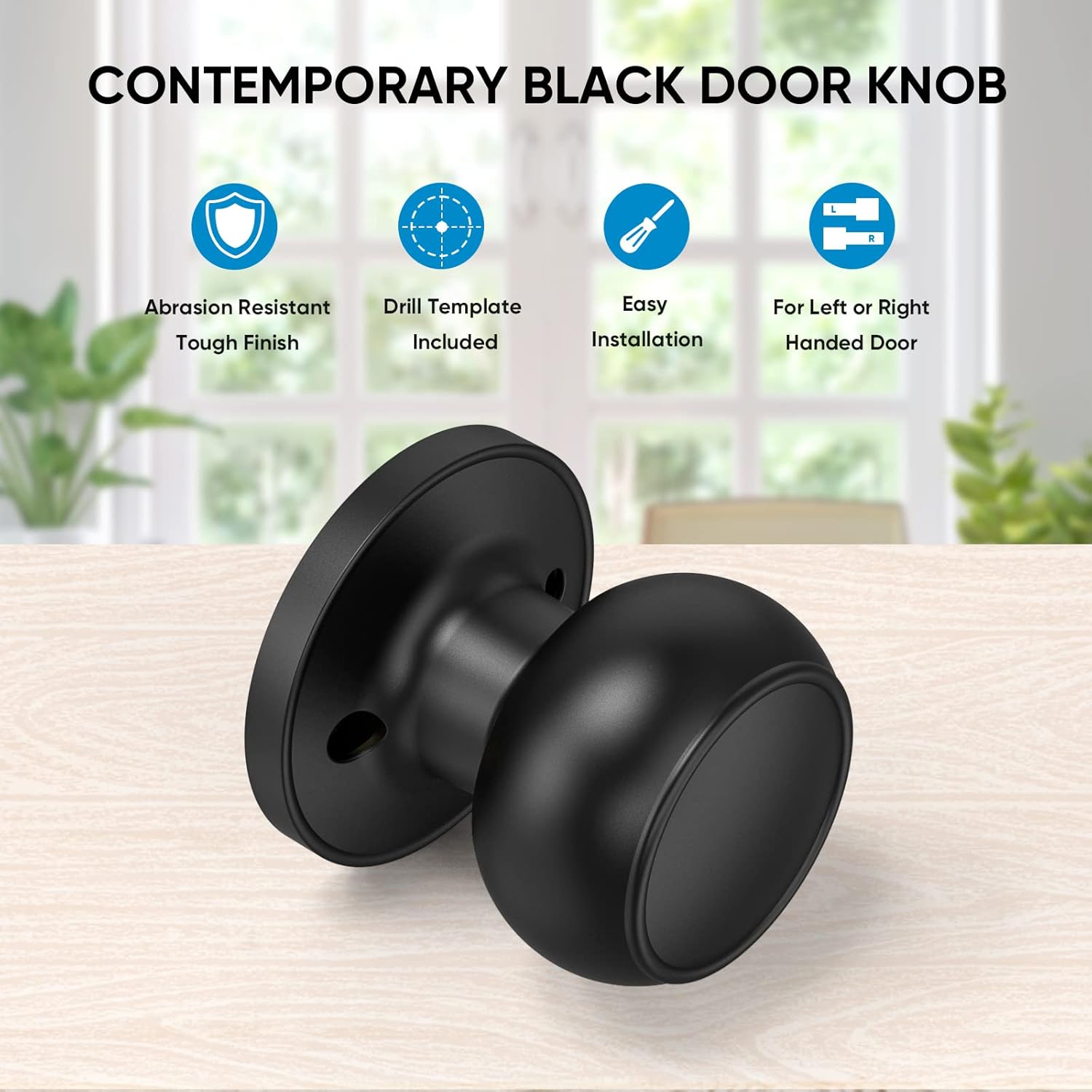 Matte Black Round Ball Door Knob with Dead Bolt for Indoor Doors - Front Mount Dummy Lock (1-Pack)