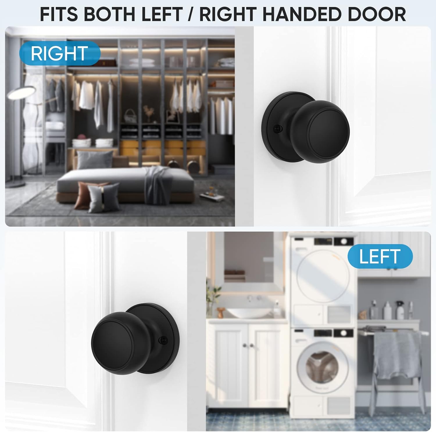 Matte Black Round Ball Door Knob with Dead Bolt for Indoor Doors - Front Mount Dummy Lock (1-Pack)