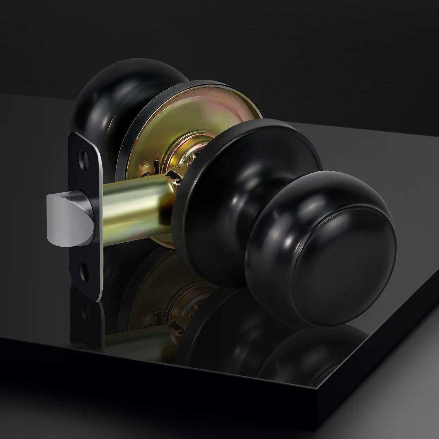 Matte Black Round Passage Door Knob for Right and Left Side Hallways - Keyless Interior Lock Hardware, Non-Locking Closet Knob - 1 Pack