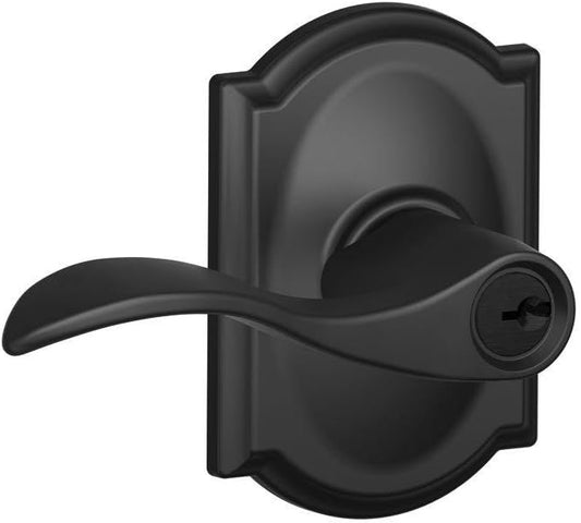 Matte Black Schlage Accent Lever with Camelot Trim Keyed Entry Lock - F51A ACC 622 CAM - Secure and Stylish Entry Solution