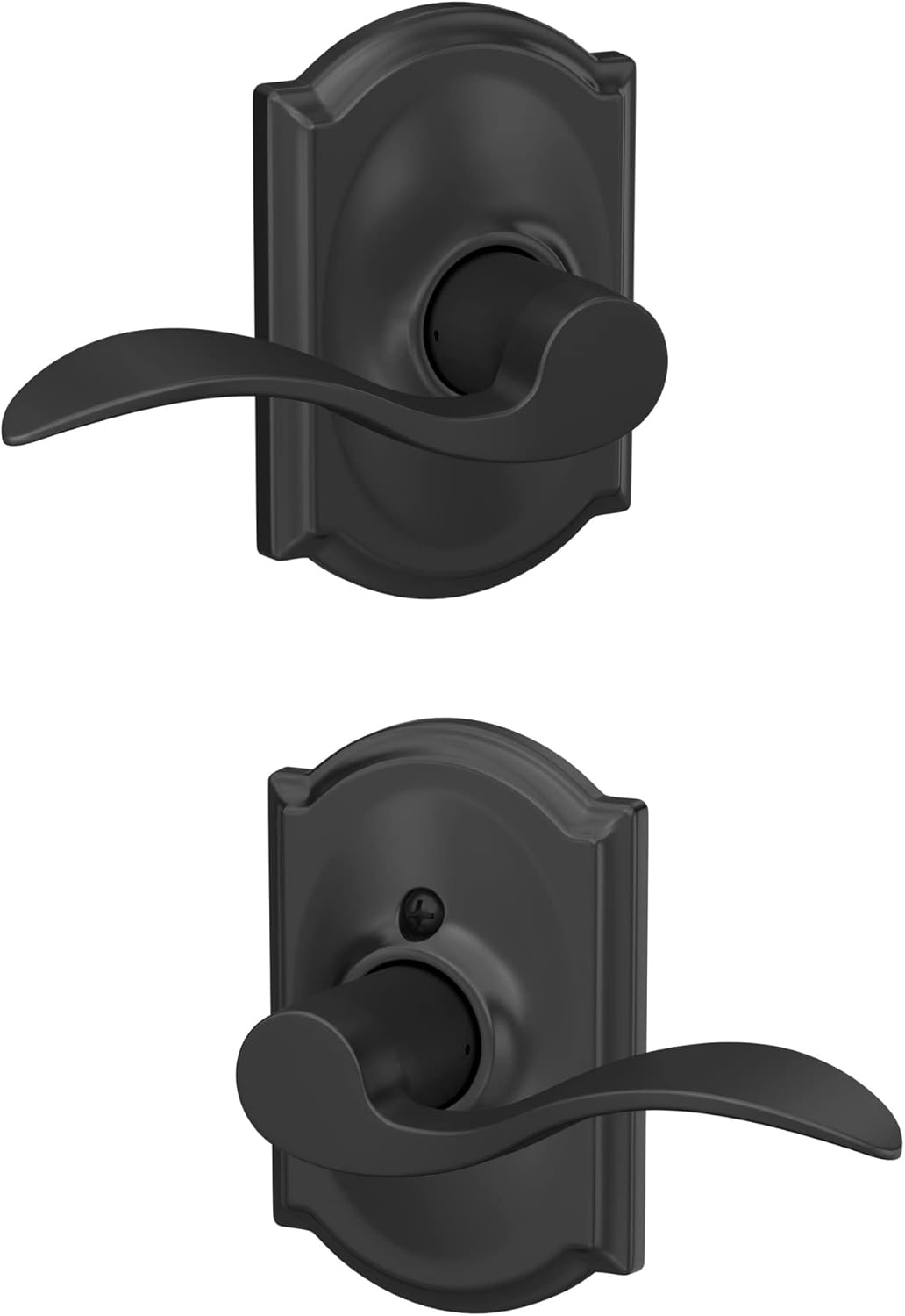Matte Black Schlage F10 ACC 622 CAM Accent Door Lever with Camelot Trim for Hall & Closet - Passage Lock