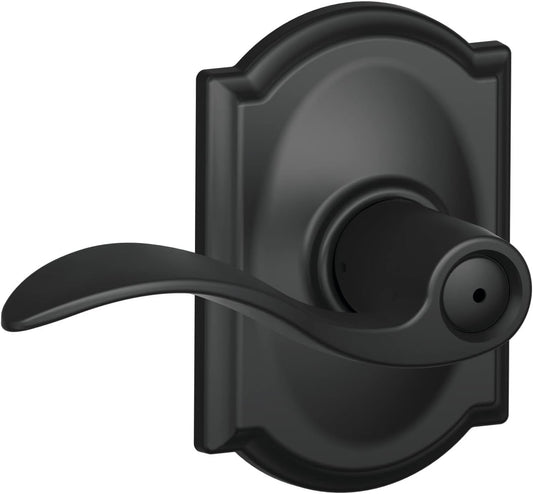 Matte Black Schlage F40 ACC 622 CAM Accent Door Lever with Camelot Trim, Bed & Bath Privacy Lock