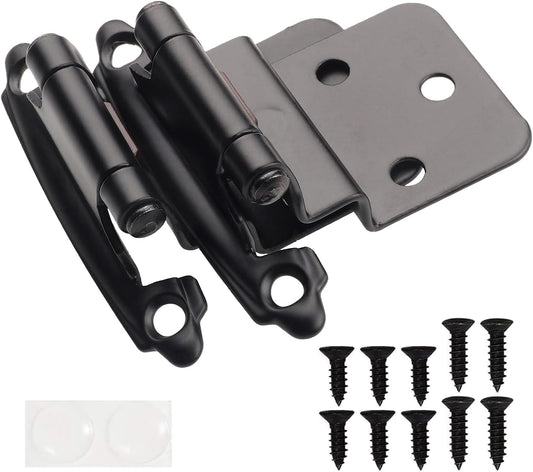 Matte Black Self Closing Inset Cabinet Hinges 3/8" - 25 Pair (50 Pcs) with Bumpers & Upgraded Screws for Kitchen Cabinets