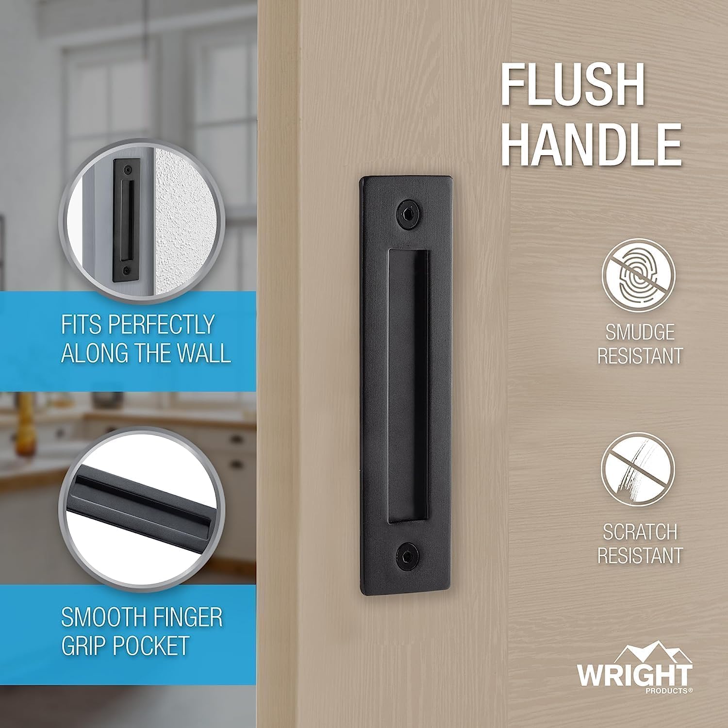 Matte Black Sliding Barn Door Handle Set by Wright Products - Includes Mounting Hardware - 1 Pack