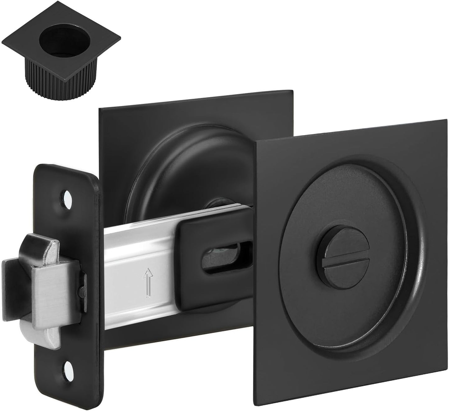 Matte Black Sliding Pocket Door Lock with Finger Pull and Square Hardware - 1 Pack - WildKart