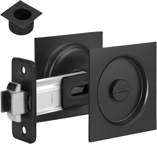 Matte Black Sliding Pocket Door Lock with Finger Pull and Square Hardware - 1 Pack - WildKart