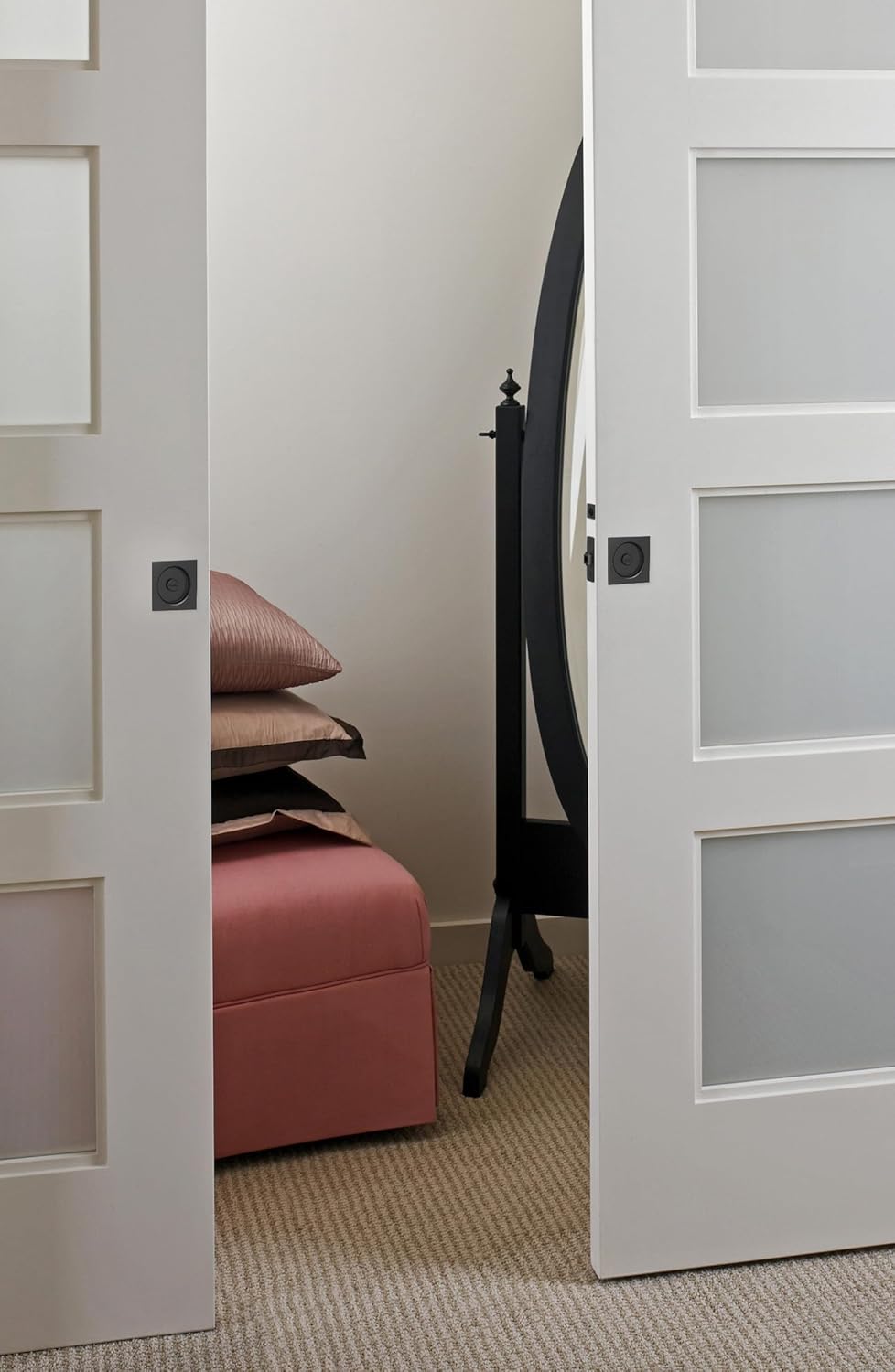 Matte Black Sliding Pocket Door Lock with Finger Pull and Square Hardware - 1 Pack - WildKart