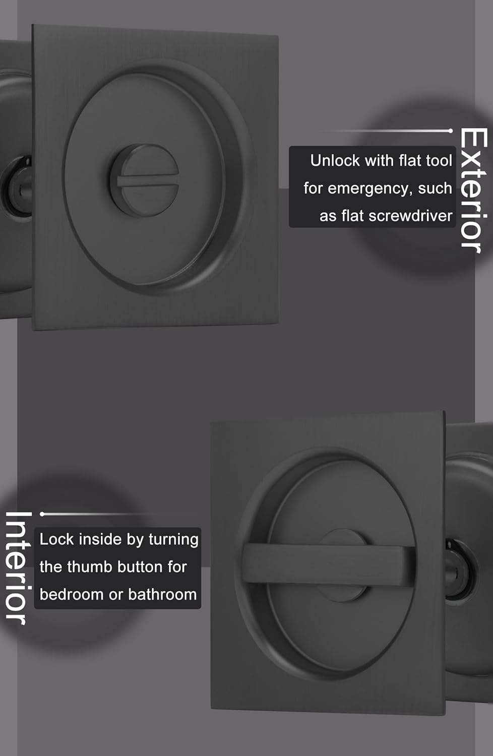 Matte Black Sliding Pocket Door Lock with Finger Pull and Square Hardware - 1 Pack - WildKart