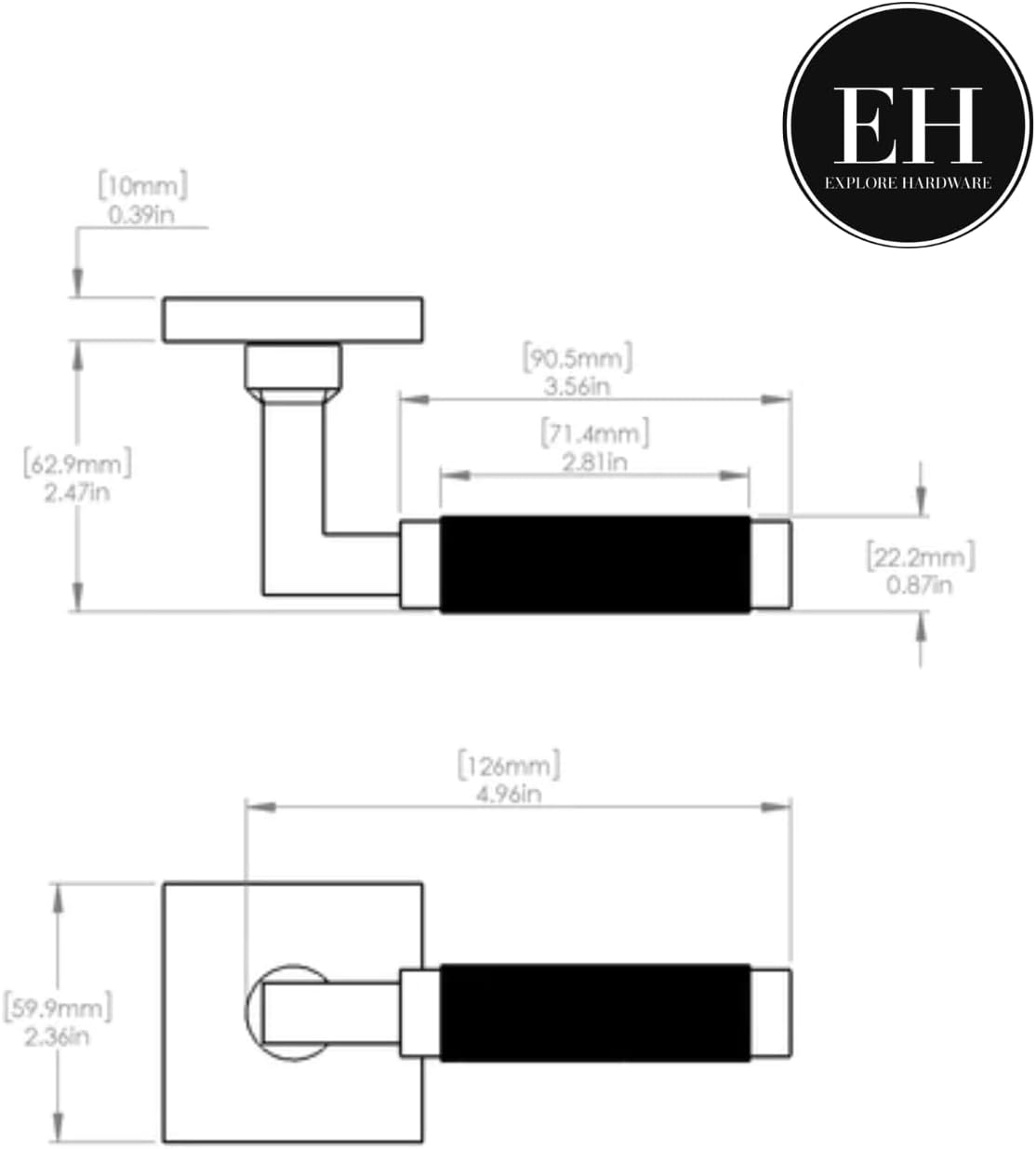 Matte Black Solid Brass Lever Passage Door Handle for Hallway & Closet - Hardware Soho Model