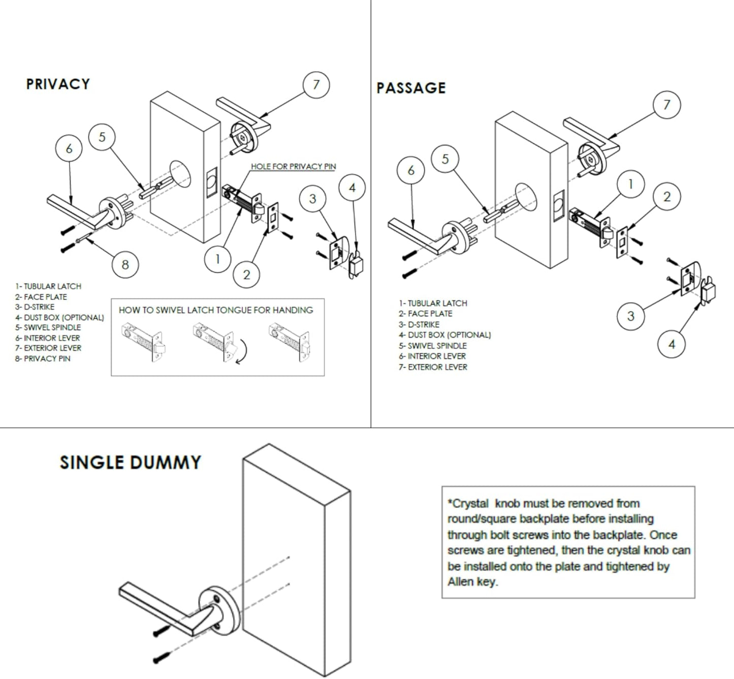 Matte Black Solid Brass Lever Passage Door Handle for Hallway & Closet - Hardware Soho Model