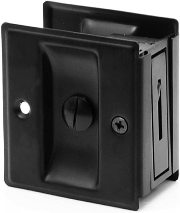 Matte Black Solid Brass Sliding Door Lock with Pull, 2 Pack - Privacy Pocket Door Lock for 1-3/8” Thickness Door, 2-3/4”x2-1/2” - WildKart