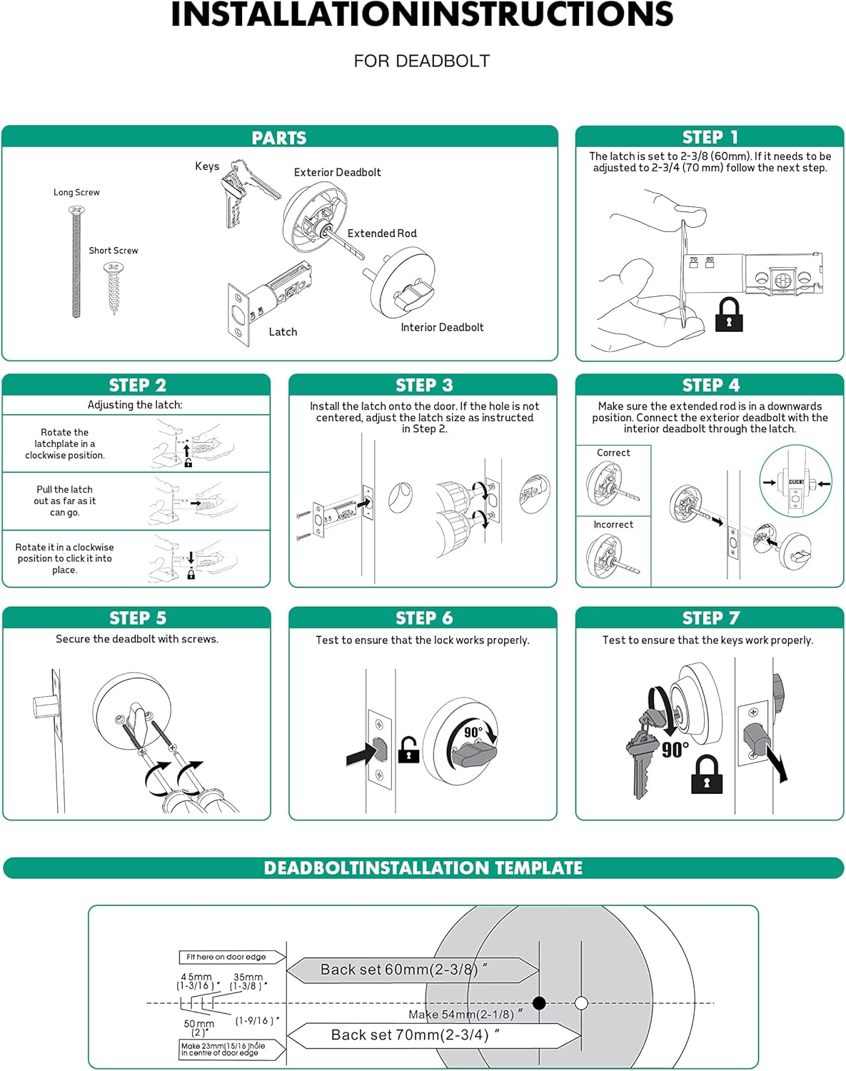 Matte Black Square Entry Lever Door Handle and Deadbolt Lock Set - Heavy Duty for Front Door/Office - Right & Left Sided - YAGU