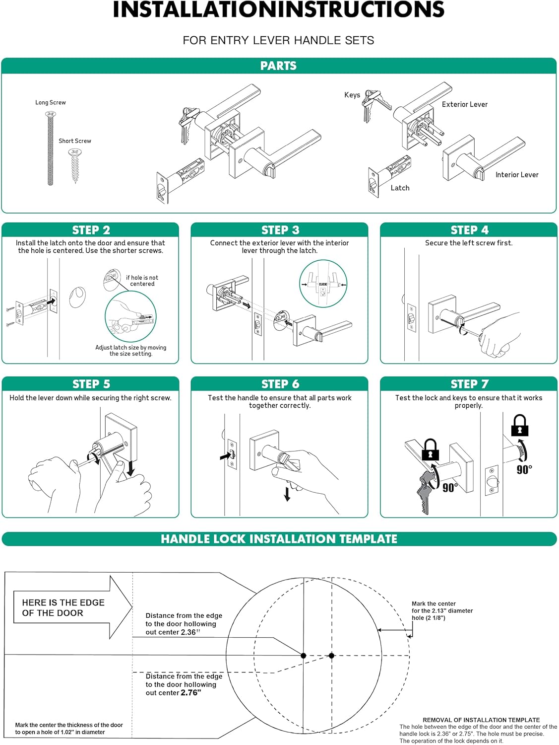 Matte Black Square Entry Lever Door Handle and Deadbolt Lock Set - Heavy Duty for Front Door/Office - Right & Left Sided - YAGU