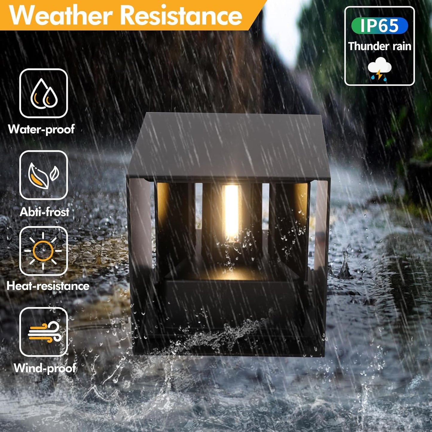 Matte Black Square Wall Sconces - Outdoor & Indoor Wall Lights 2 Pack - Waterproof & Rust-Resistant 15W Wall Lamp - Adjustable Beam & 3-Color-Temperature Dimming - 4.33-Inch Square Lights