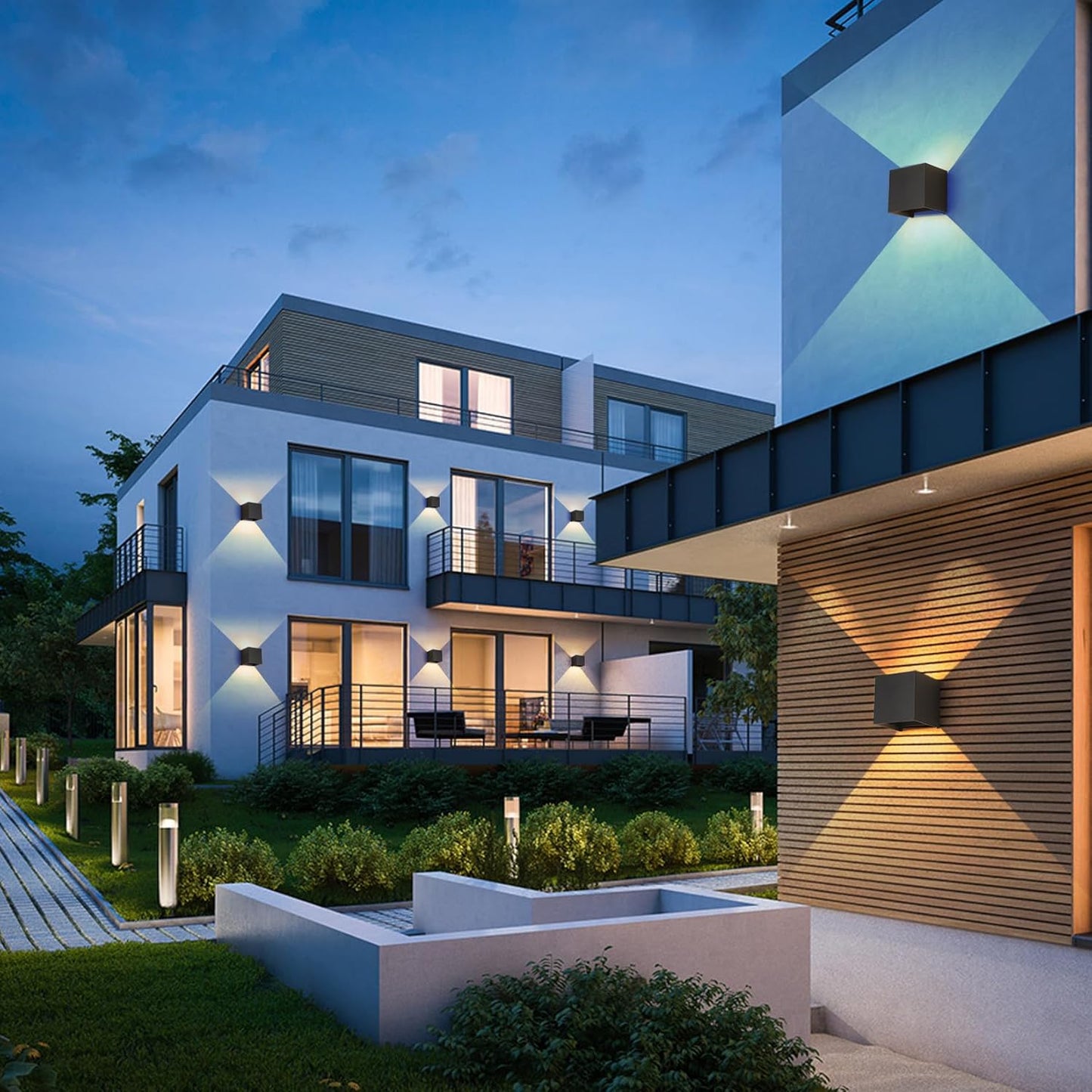 Matte Black Square Wall Sconces - Outdoor & Indoor Wall Lights 2 Pack - Waterproof & Rust-Resistant 15W Wall Lamp - Adjustable Beam & 3-Color-Temperature Dimming - 4.33-Inch Square Lights