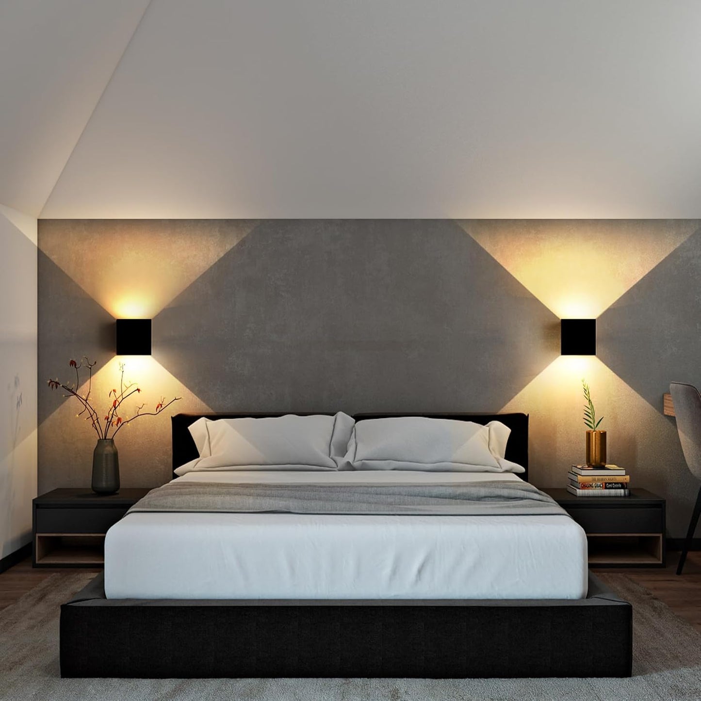 Matte Black Square Wall Sconces - Outdoor & Indoor Wall Lights 2 Pack - Waterproof & Rust-Resistant 15W Wall Lamp - Adjustable Beam & 3-Color-Temperature Dimming - 4.33-Inch Square Lights