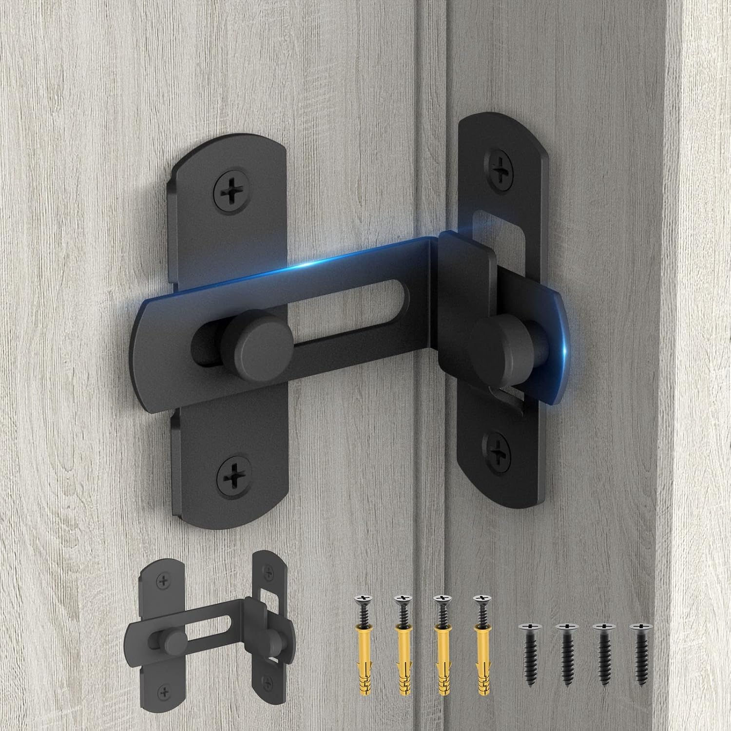 Matte Black Stainless Steel 90 Degree Flip Barn Door Lock Latches - 2 Pack Security Latch for Barn, Pet Door, Bathroom, Cabinet, Window, Sliding Door