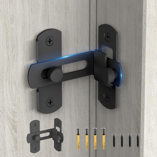 Matte Black Stainless Steel 90 Degree Flip Barn Door Lock Latches - 2 Pack Security Latch for Barn, Pet Door, Bathroom, Cabinet, Window, Sliding Door