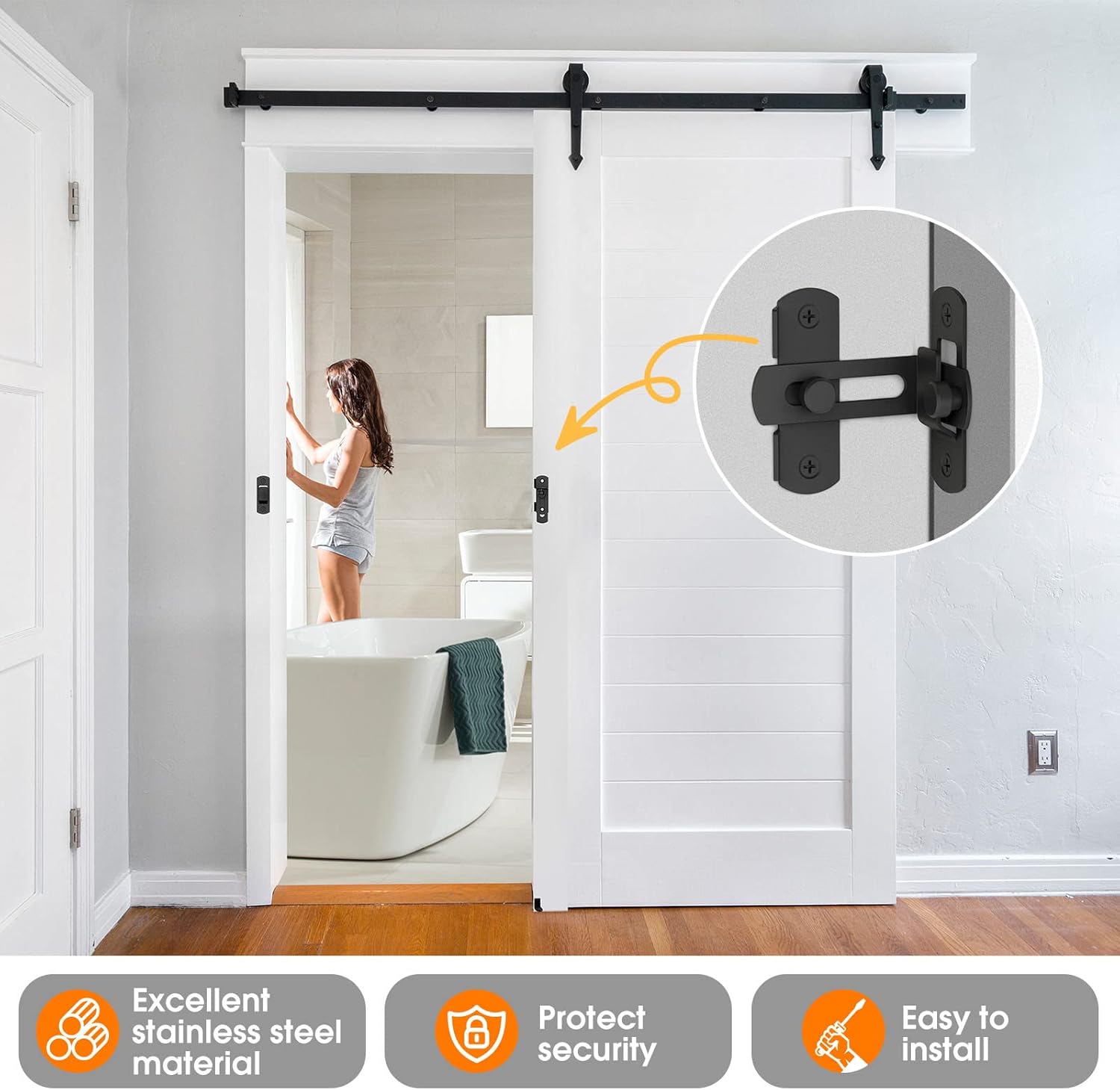 Matte Black Stainless Steel 90 Degree Flip Barn Door Lock Latches - 2 Pack Security Latch for Barn, Pet Door, Bathroom, Cabinet, Window, Sliding Door