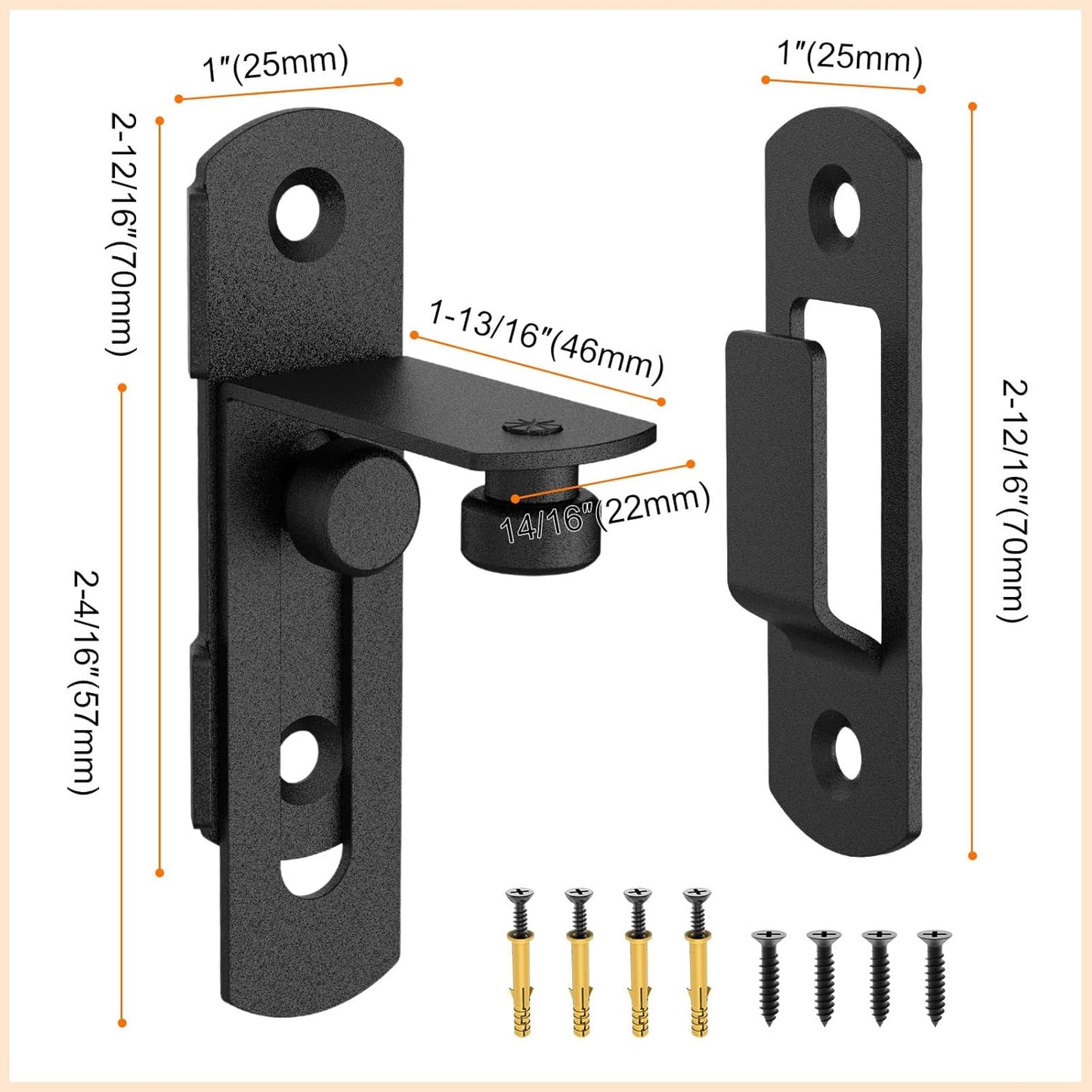 Matte Black Stainless Steel 90 Degree Flip Barn Door Lock Latches - 2 Pack Security Latch for Barn, Pet Door, Bathroom, Cabinet, Window, Sliding Door