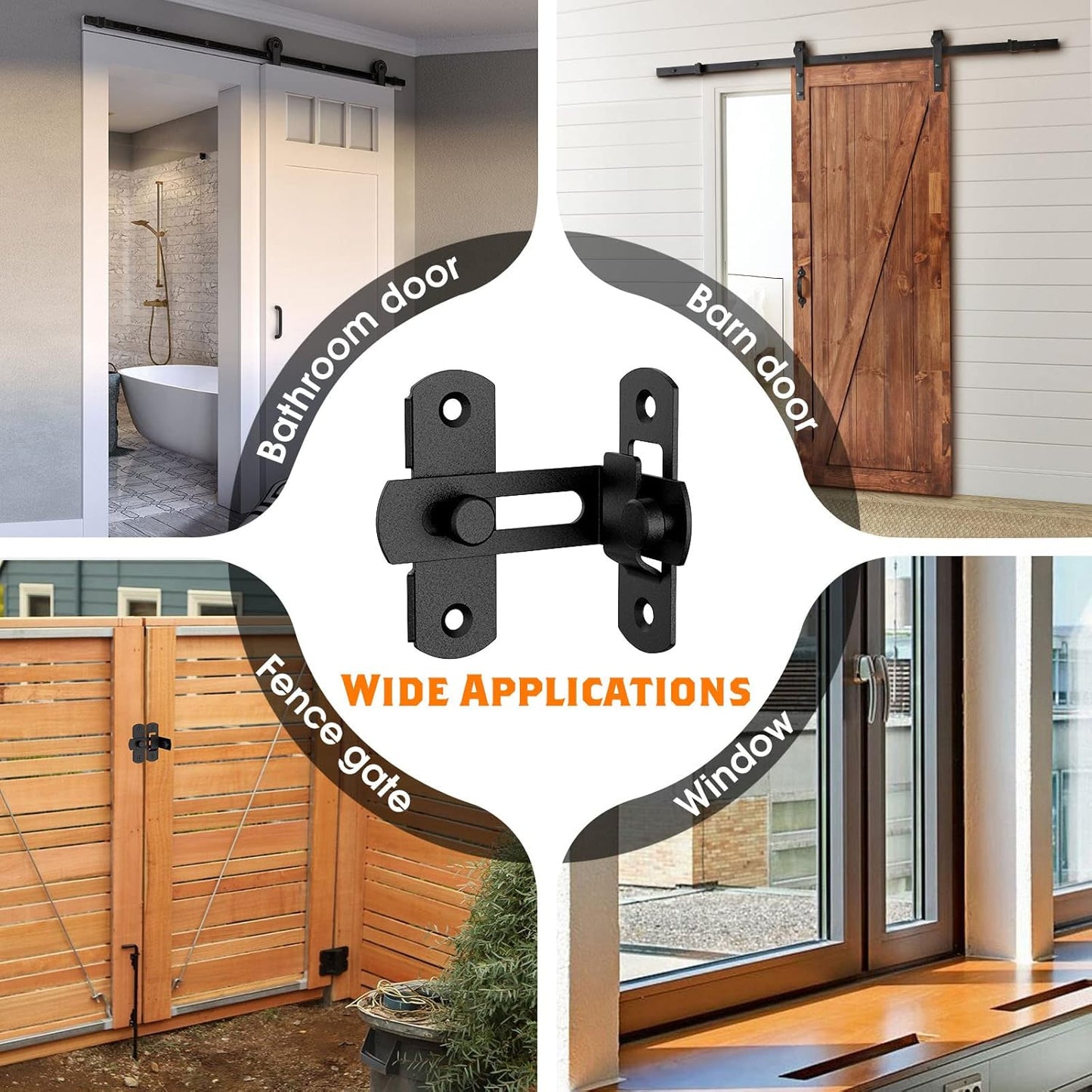 Matte Black Stainless Steel 90 Degree Flip Barn Door Lock Latches - 2 Pack Security Latch for Barn, Pet Door, Bathroom, Cabinet, Window, Sliding Door