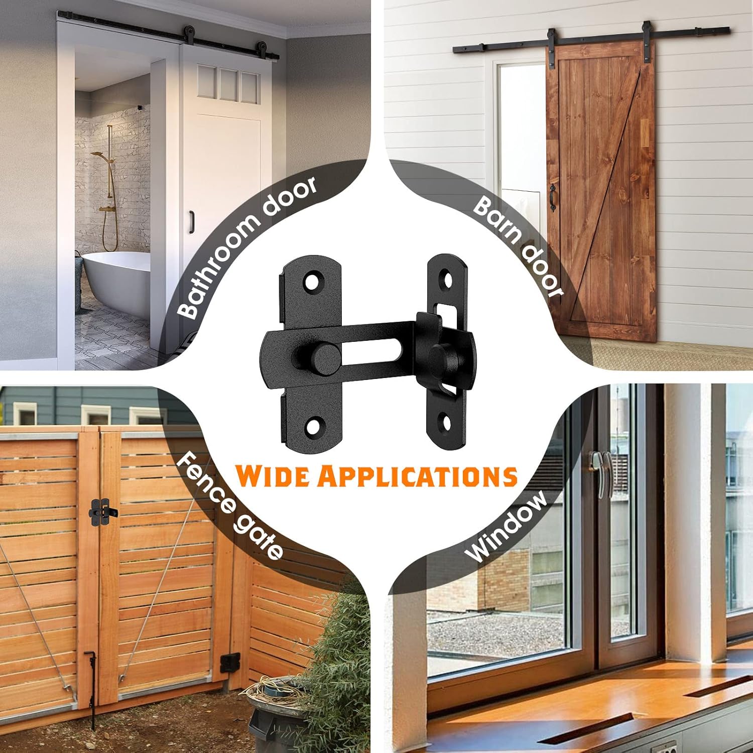 Matte Black Stainless Steel 90 Degree Flip Barn Door Lock Latches - 2 Pack Security Latch for Barn, Pet Door, Bathroom, Cabinet, Window, Sliding Door
