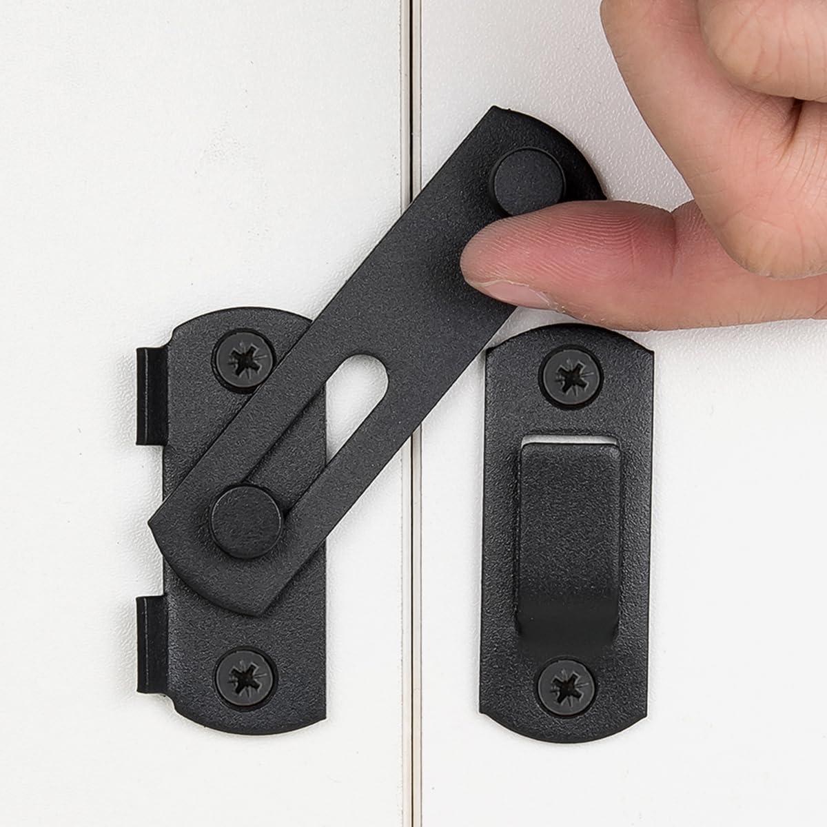 Matte Black Stainless Steel Barn Door Latch Set - 4 Pack, 2.75" x 2.02" Bi-fold Lock for Sliding Doors, Antique Closet Wine Cabinet Gate Latches