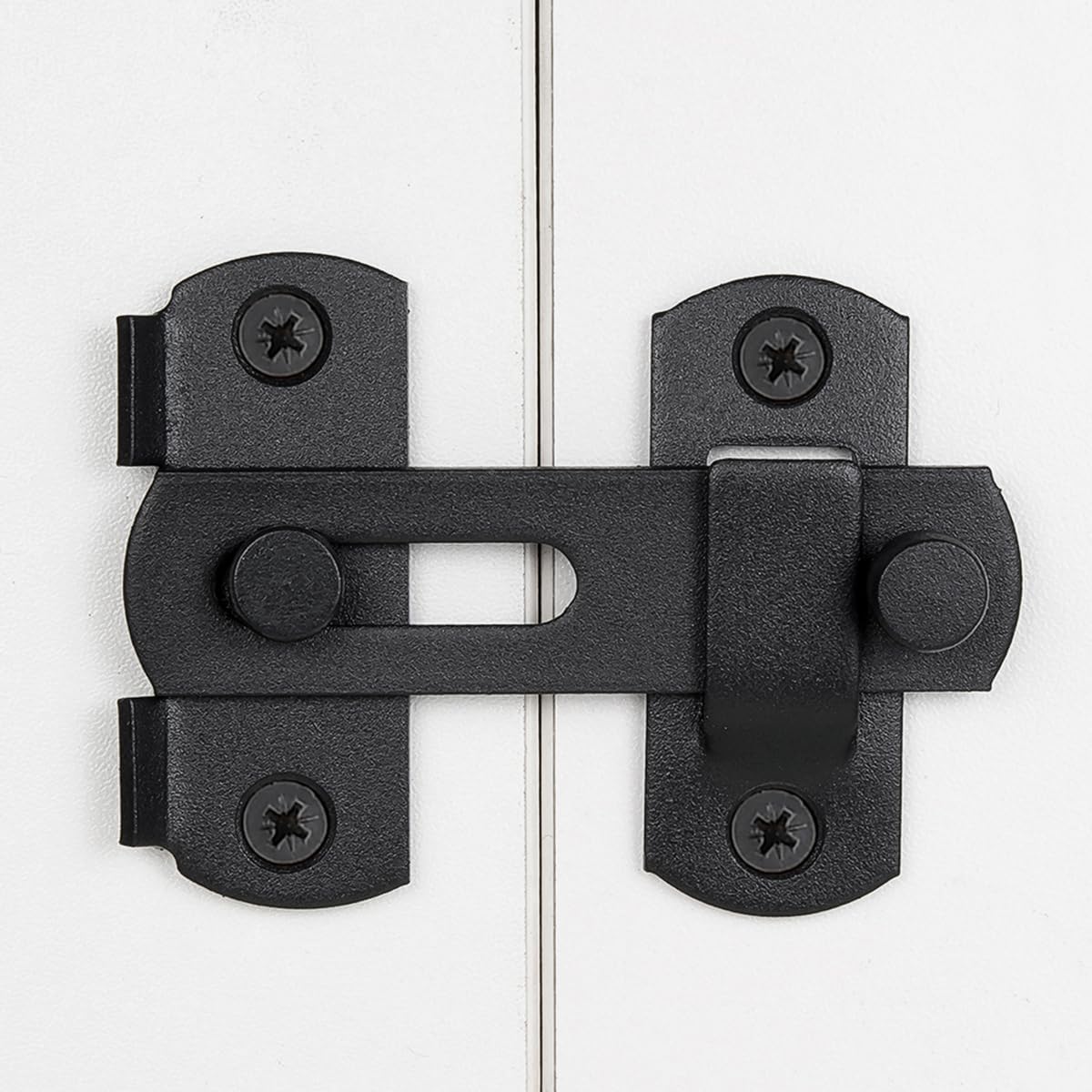 Matte Black Stainless Steel Barn Door Latch Set - 4 Pack, 2.75" x 2.02" Bi-fold Lock for Sliding Doors, Antique Closet Wine Cabinet Gate Latches