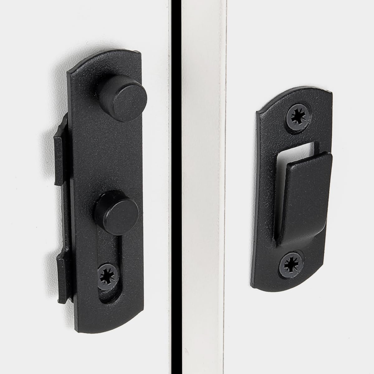 Matte Black Stainless Steel Barn Door Latch Set - 4 Pack, 2.75" x 2.02" Bi-fold Lock for Sliding Doors, Antique Closet Wine Cabinet Gate Latches