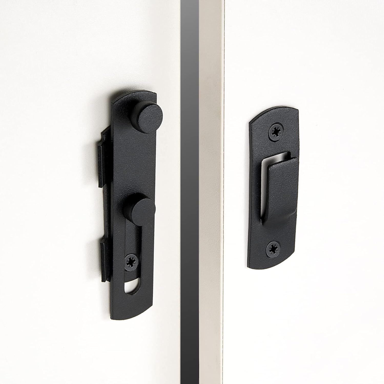 Matte Black Stainless Steel Barn Door Latches, Pack of 4 - Ideal for Bi-fold, Sliding, Wine Cabinet, and Closet Doors