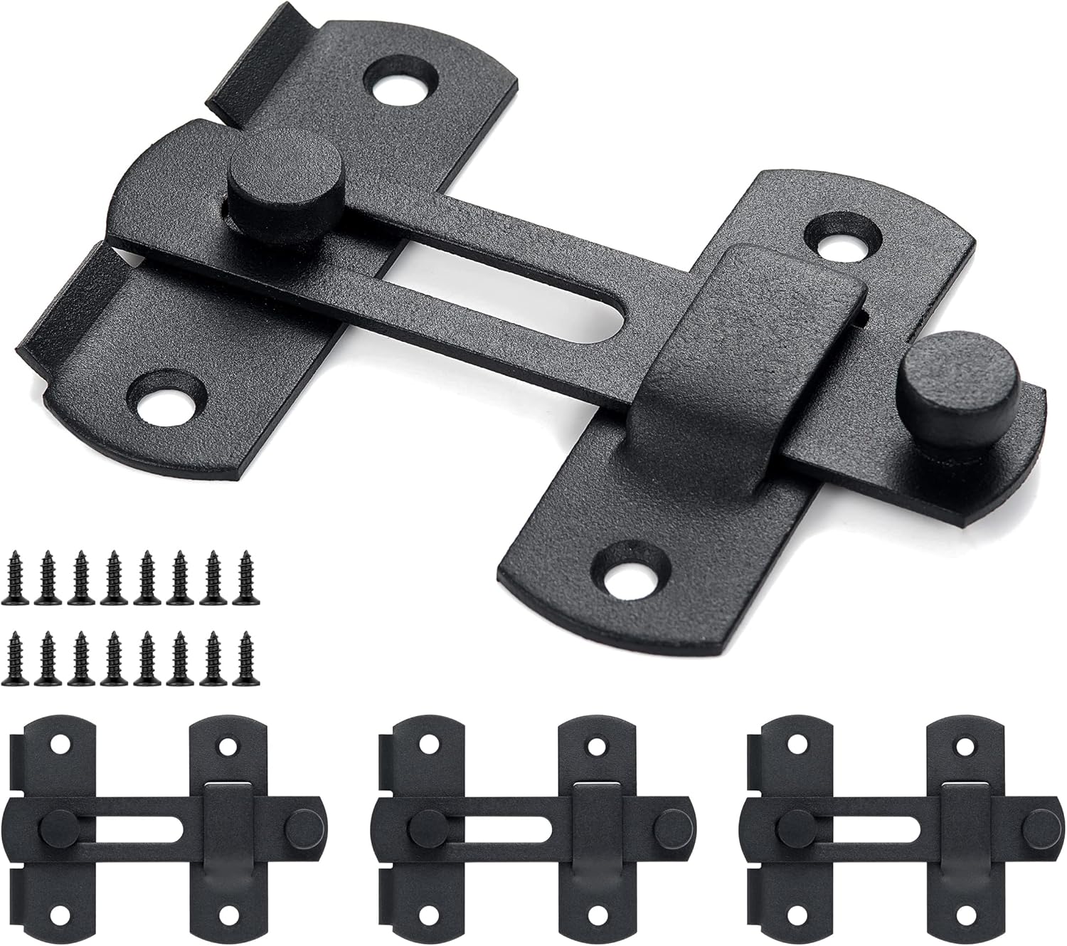 Matte Black Stainless Steel Barn Door Latches, Pack of 4 - Ideal for Bi-fold, Sliding, Wine Cabinet, and Closet Doors