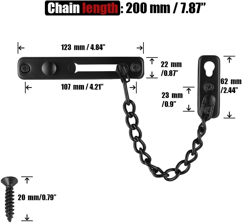 Matte Black Stainless Steel Door Chain Lock with Spring Press Lock - HDC100-PB
