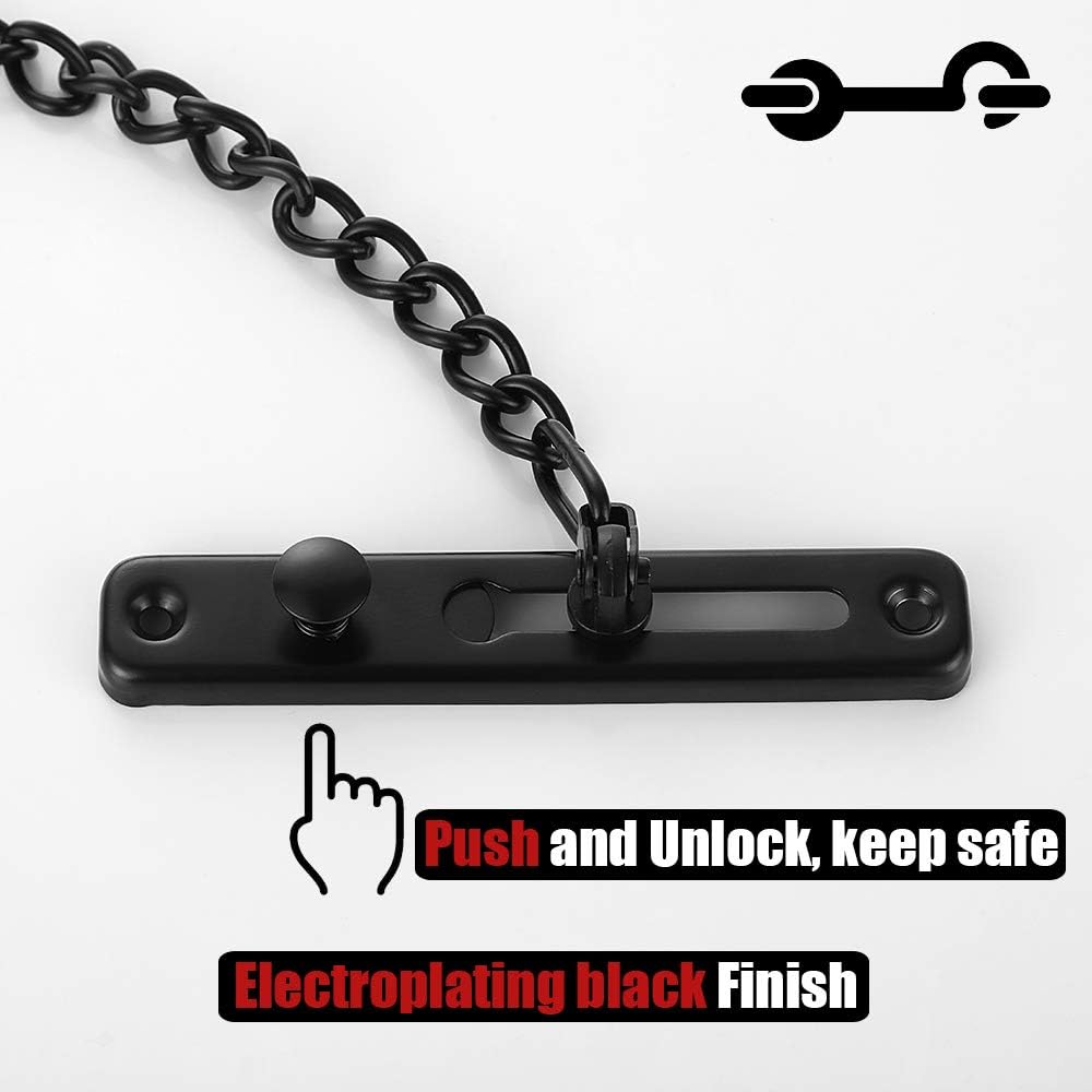 Matte Black Stainless Steel Door Chain Lock with Spring Anti-Theft Press - JQK HDC100-PB
