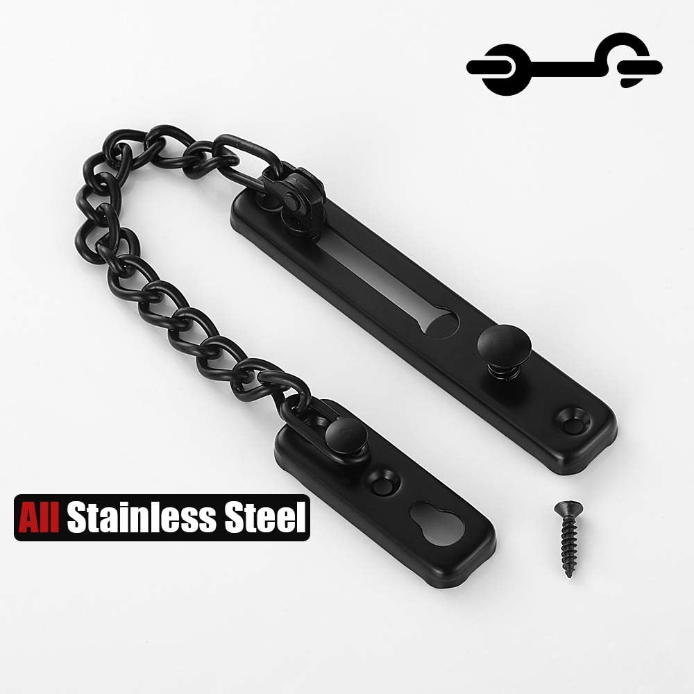 Matte Black Stainless Steel Door Chain Lock with Spring Anti-Theft Press - JQK HDC100-PB