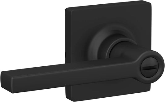 Matte Black Straight Lever with Square Trim Bedroom and Bathroom Door Handle - Lock Scout
